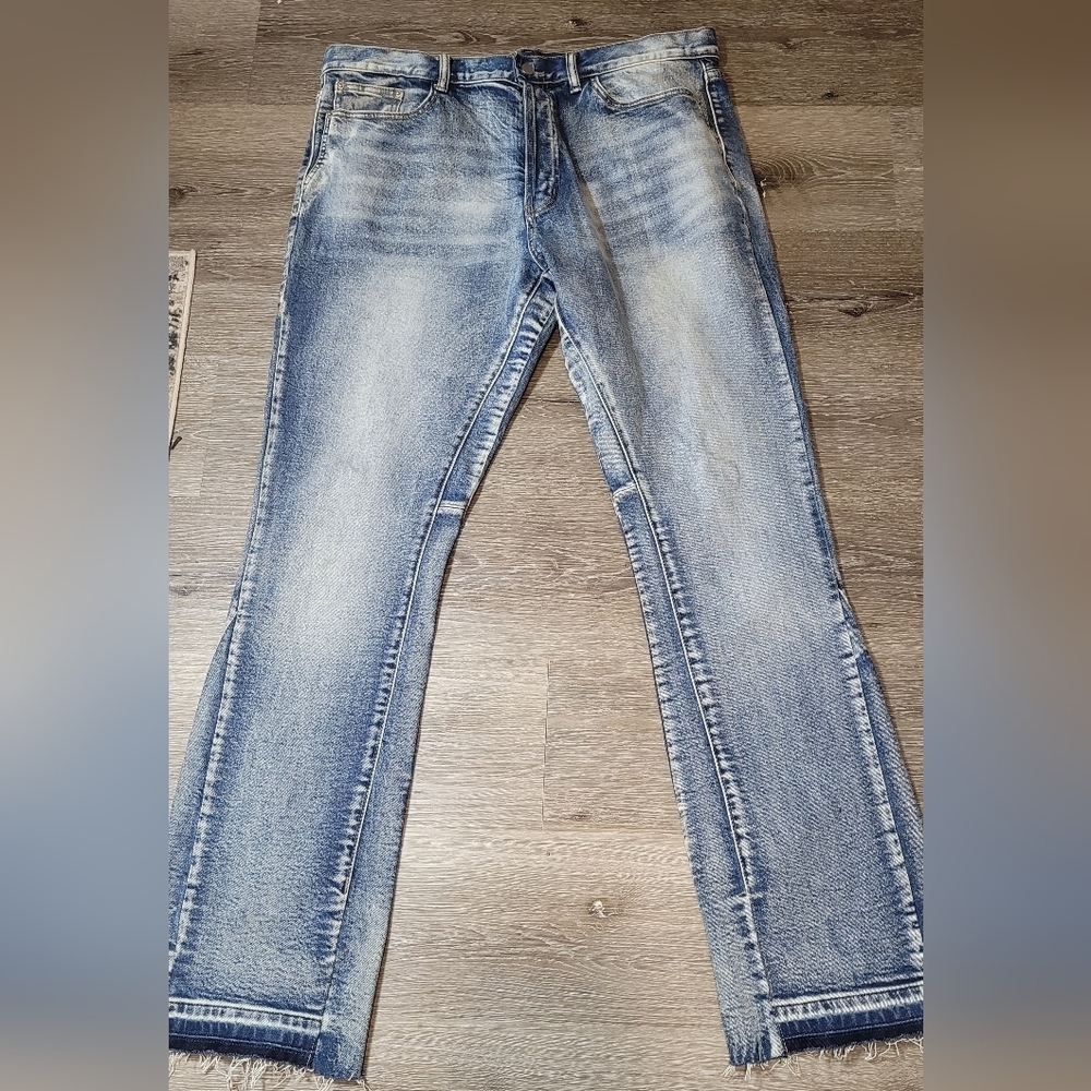 MNML Mens Flare Distressed Button fly Jeans Size 38